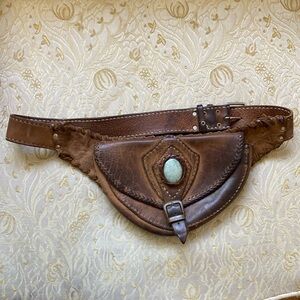 Handmade leather Festival Belt Fanny pack with Jade stone